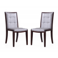 Manhattan Comfort DC003-SV Executor Silver and Walnut Faux Leather Dining Chairs (Set of Two)